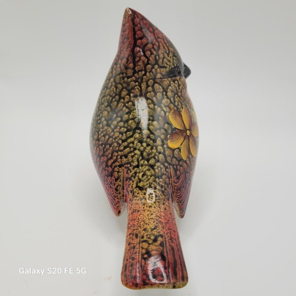 Resin Cardinal Bird Hand Painted Ganz Art w/ Flowers Songbird Figurine - Picture 7 of 10